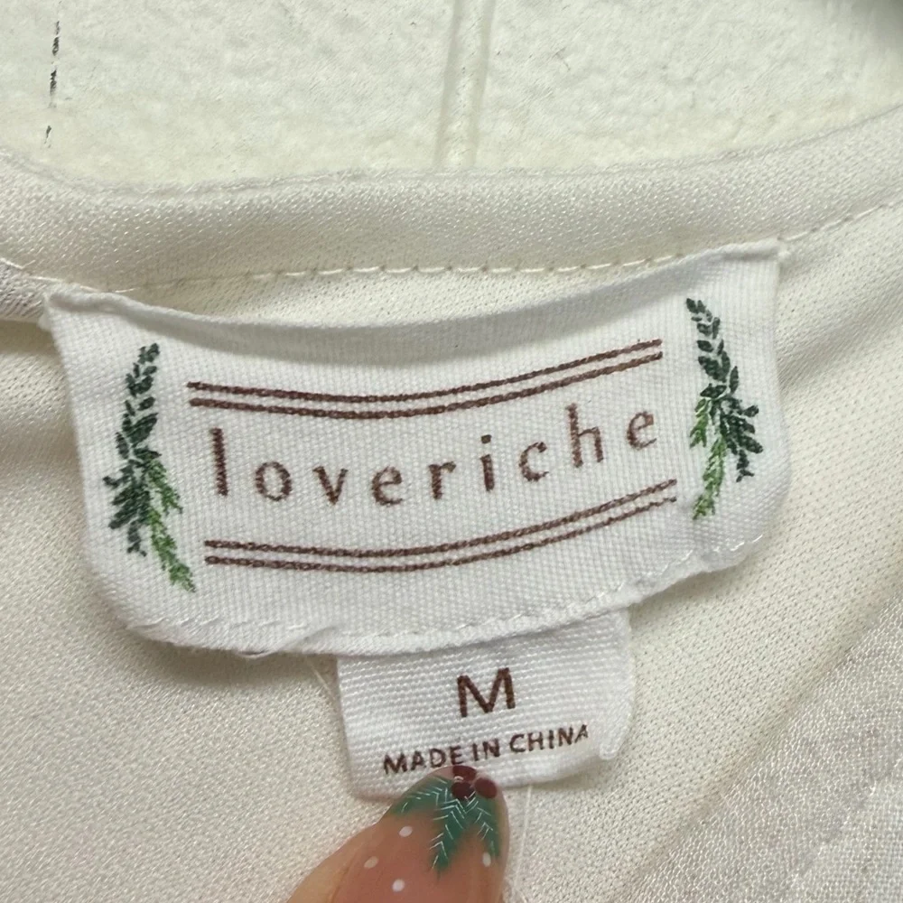 LOVERICHE Boho Ruffled Tiered Dress Oatmeal Short Sleeves Medium - Picture 4 of 6